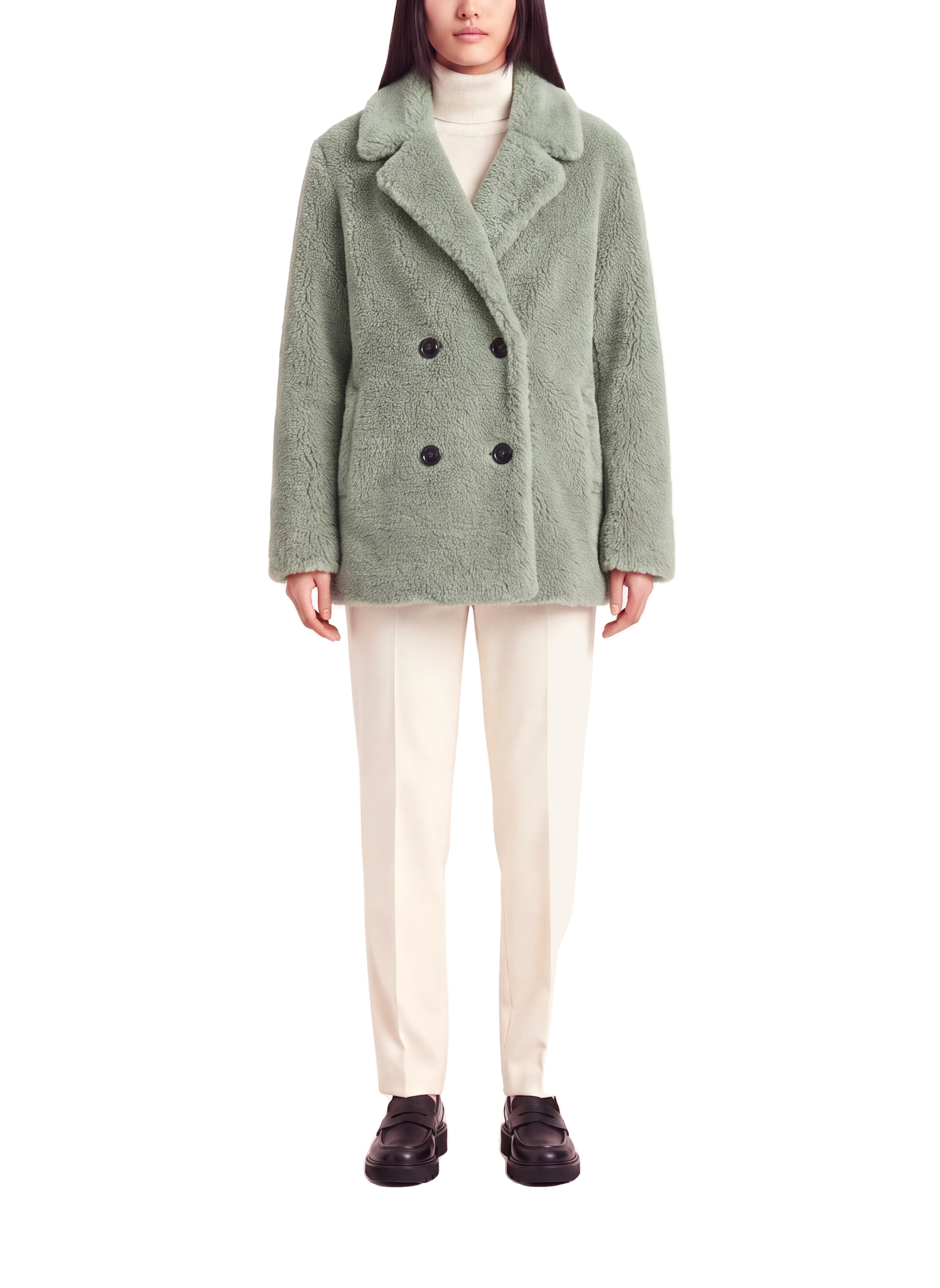 Fiona Short Coat Without Fur Green Model Front