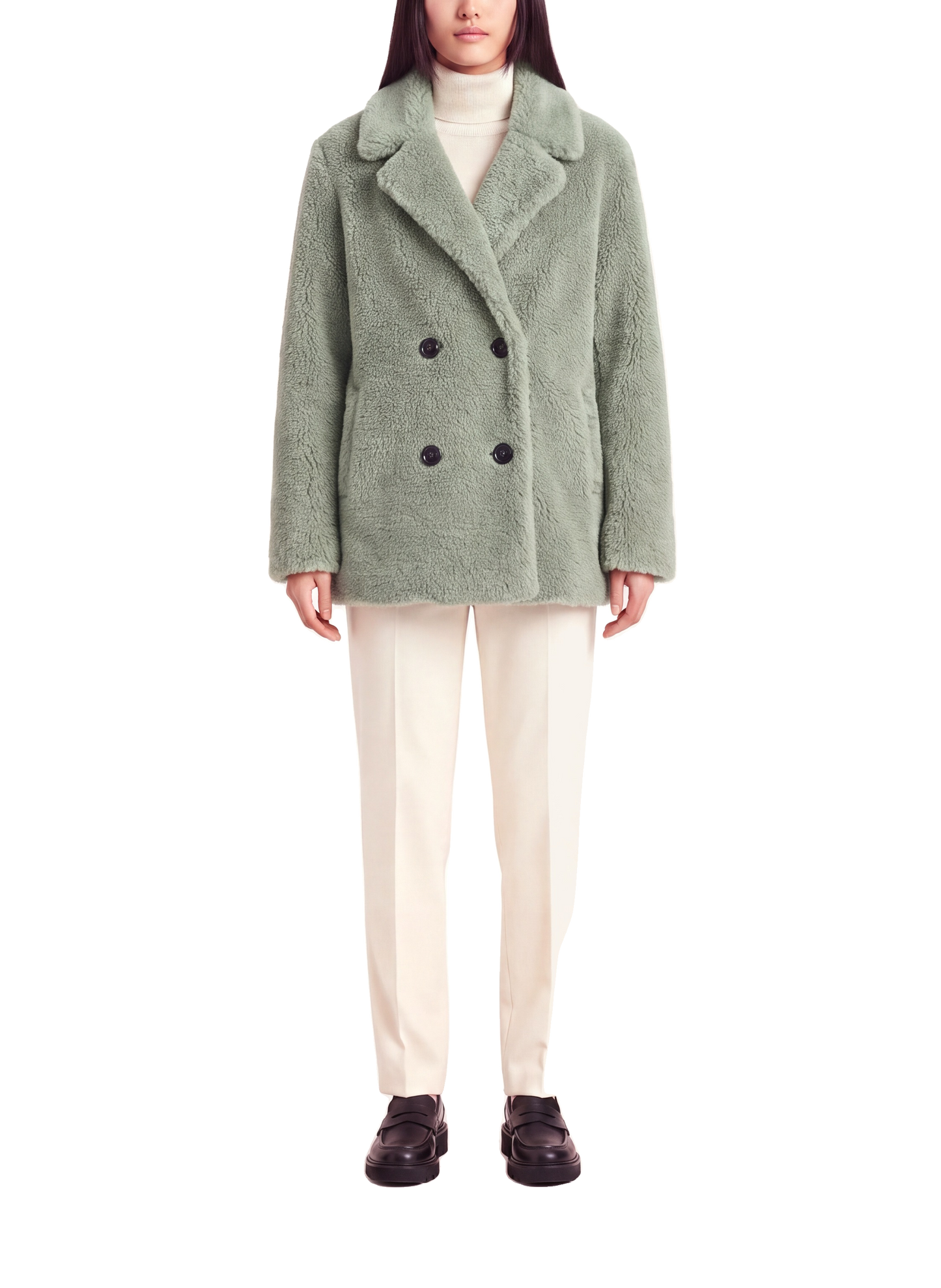 Fiona Short Coat Without Fur Green Model Front