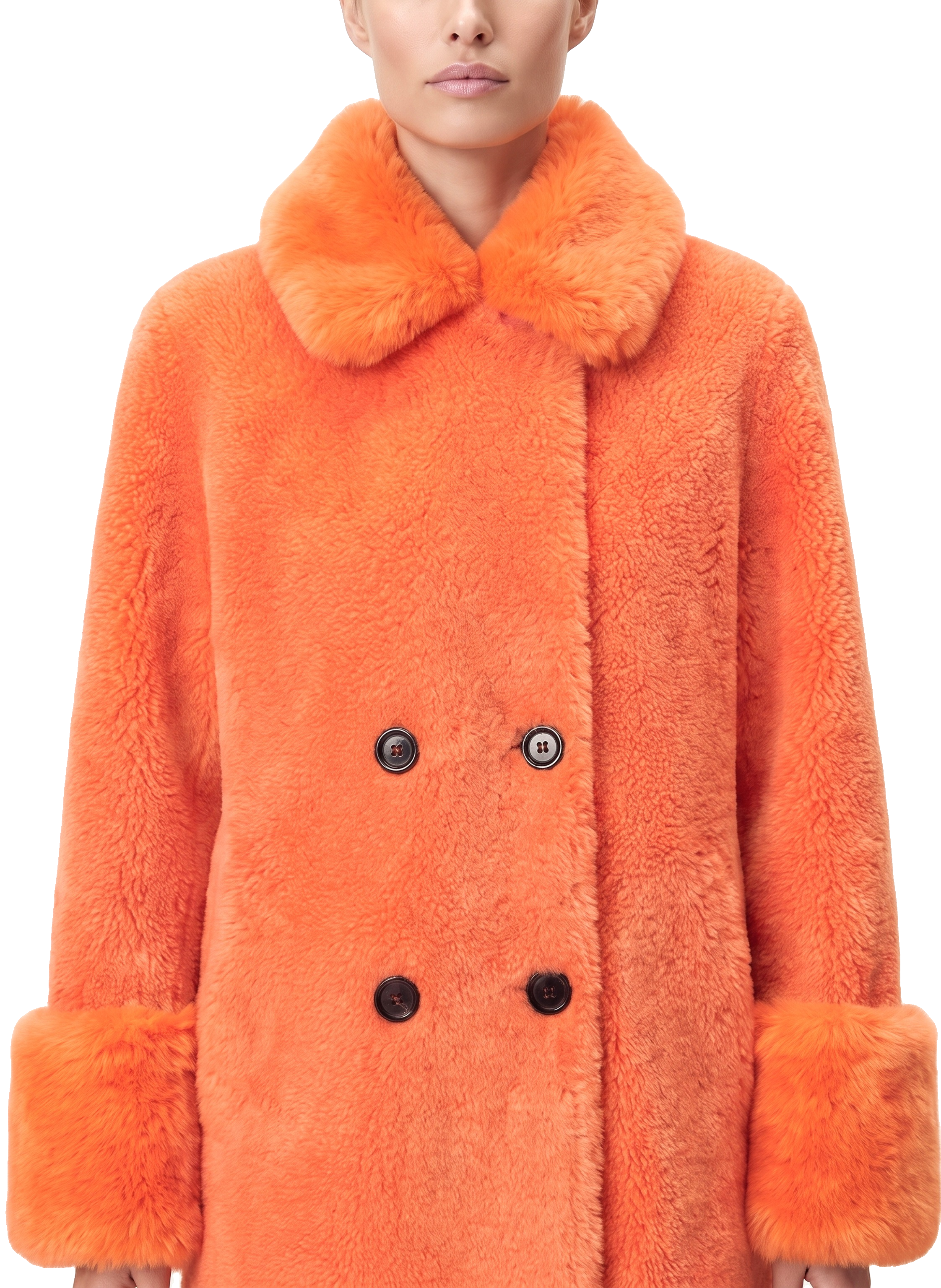 Fiona Wool Coat Long Orange Model Close