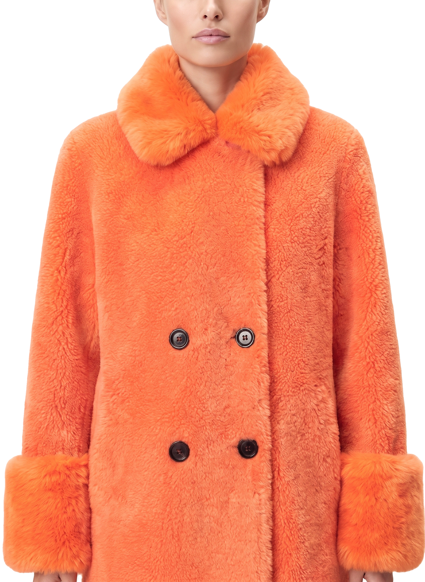 Fiona Wool Coat Long Orange Model Close