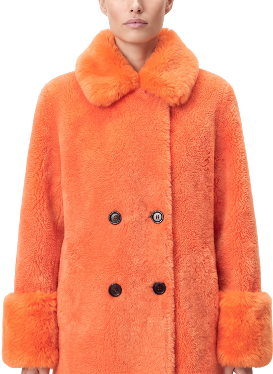 Fiona Wool Coat Long Orange Model Close