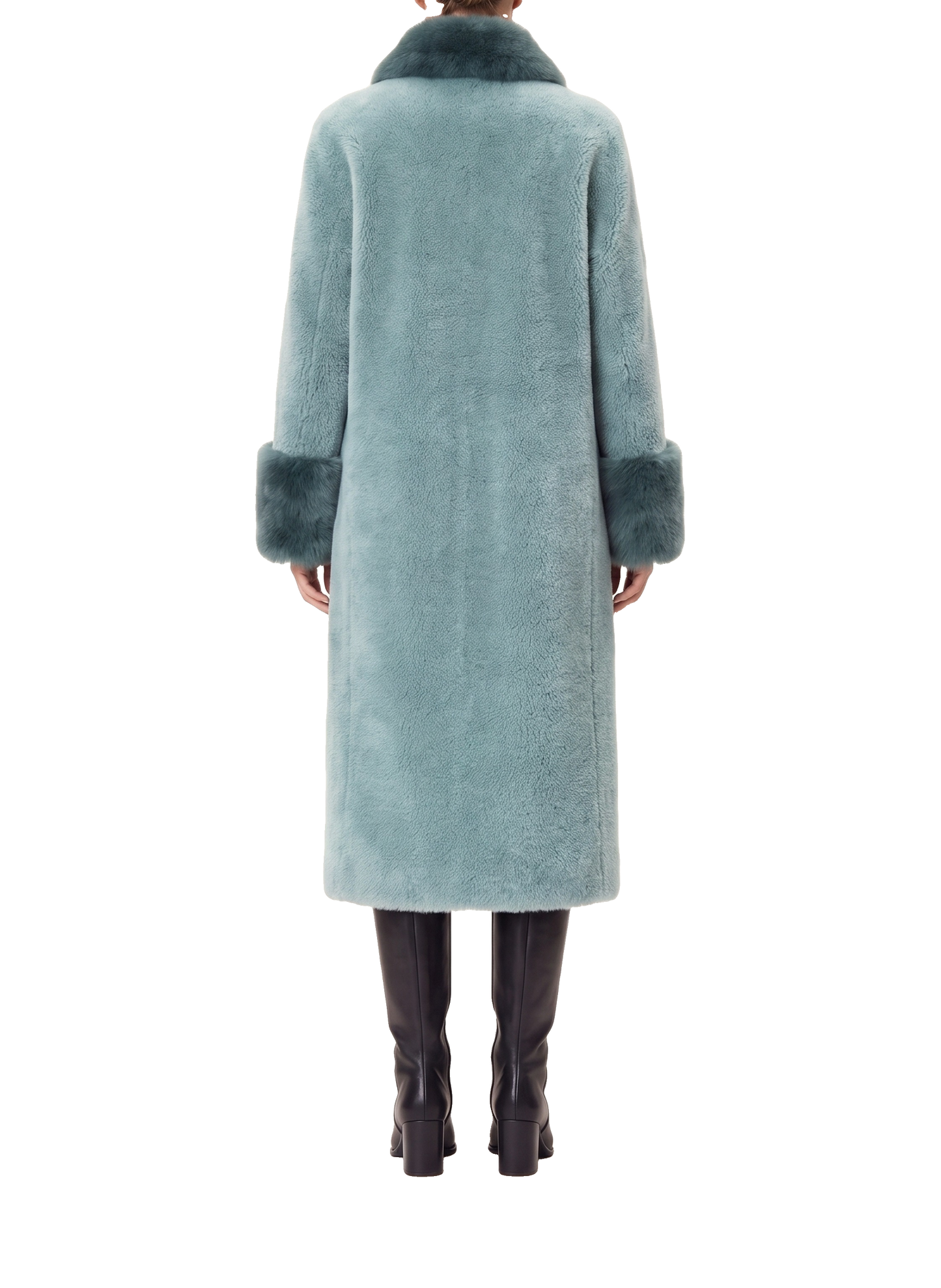 Fiona Wool Coat Long Turquoise Model Back