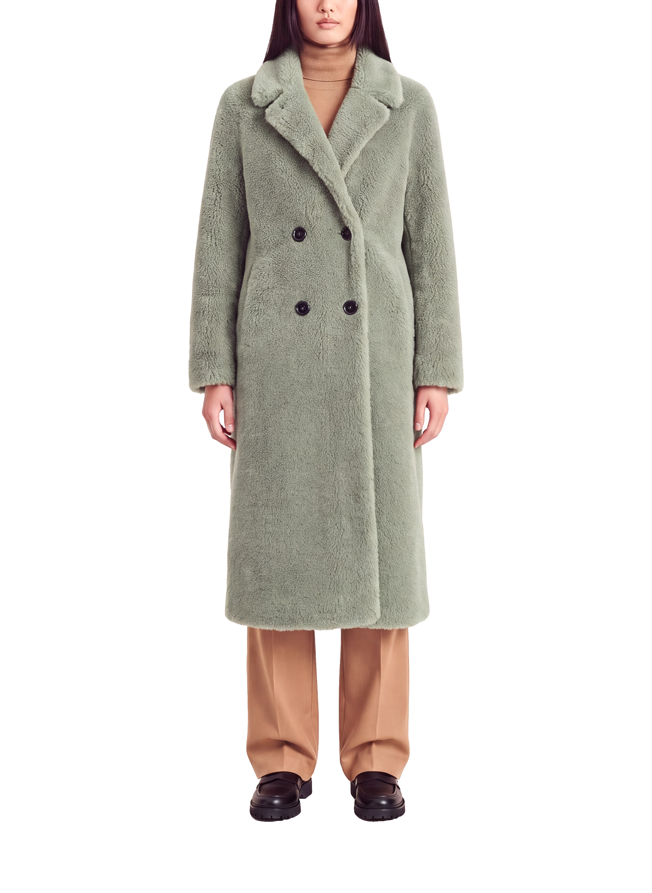 Fiona Long Coat Without Fur Green Model Front