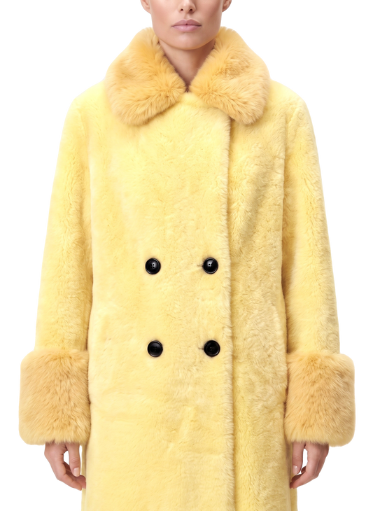 Fiona Wool Coat Long Yellow Model Close