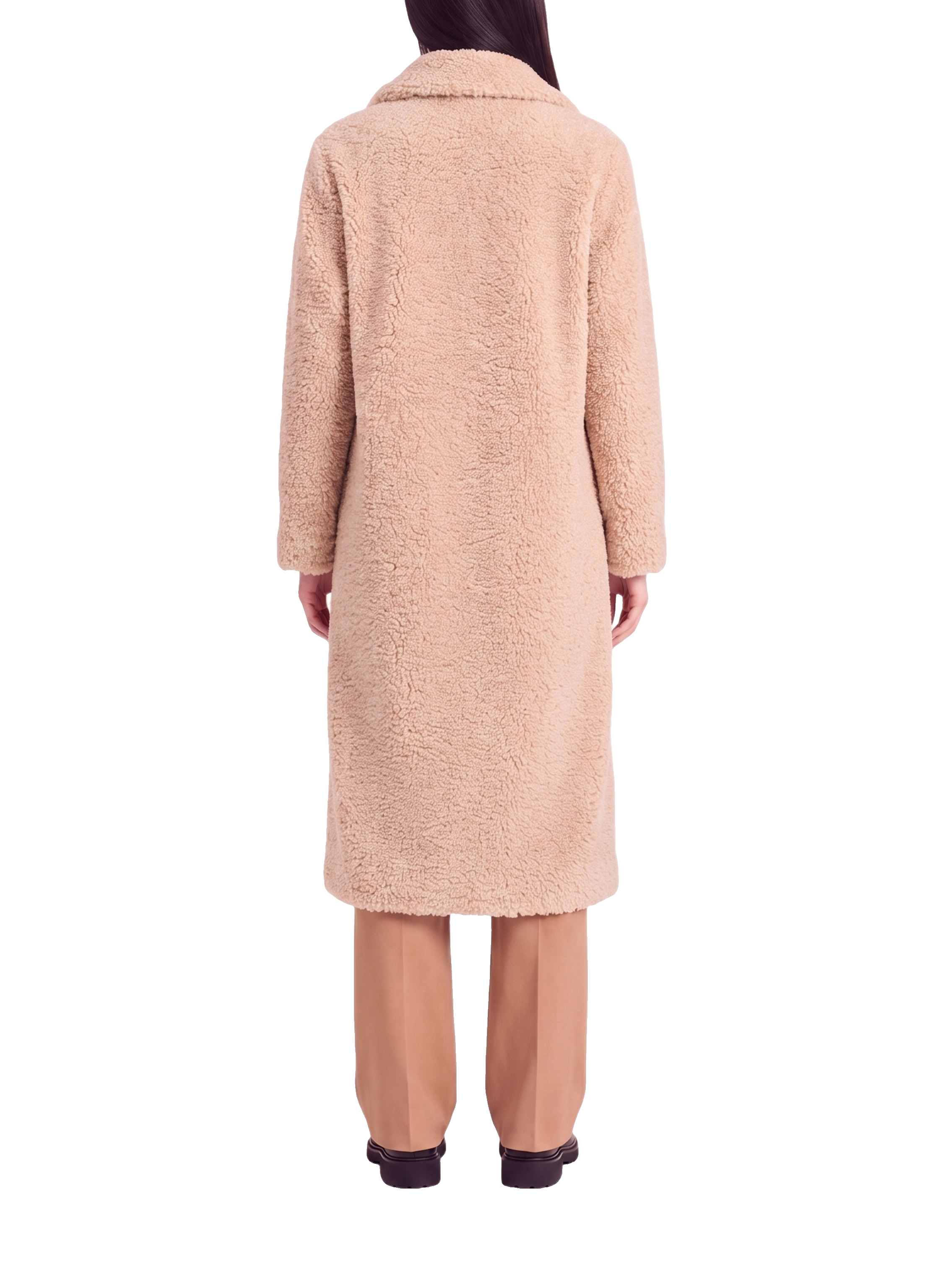 Fiona Long Coat Without Fur Beige Model Back