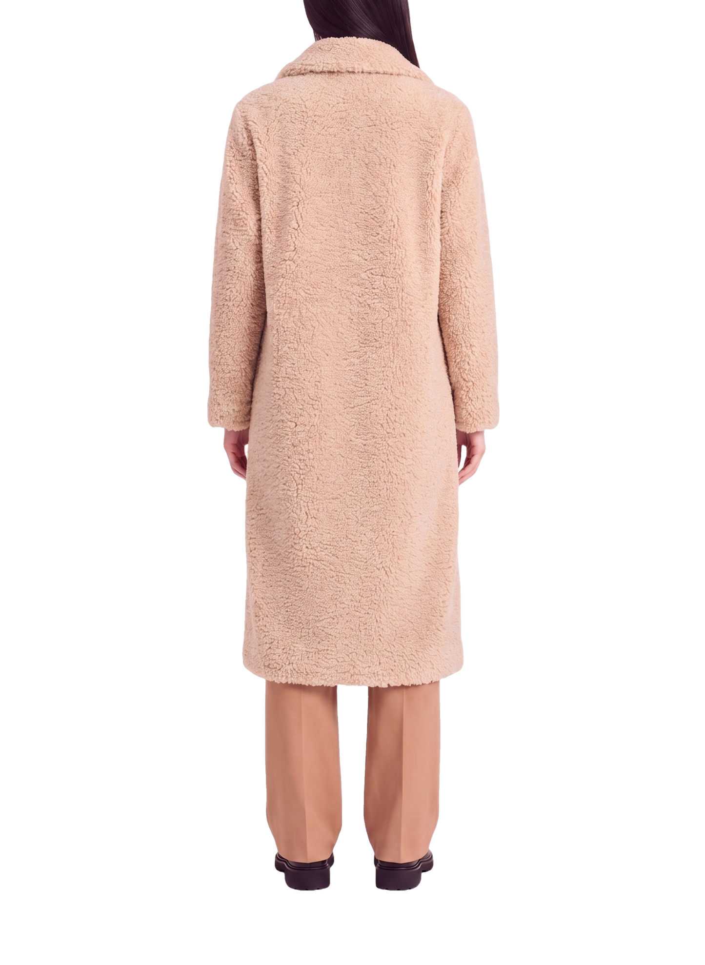 Fiona Long Coat Without Fur Beige Model Back