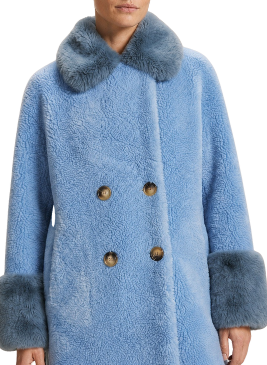 Fiona Wool Coat Long Sky Blue Model Close
