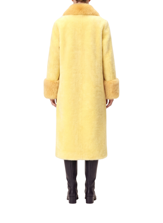 Fiona Wool Coat Long Yellow Model Back