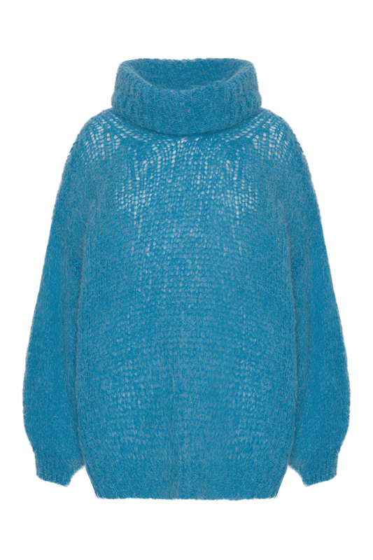 Pepper Roll Neck Alpaca Pullover Aqua Blue