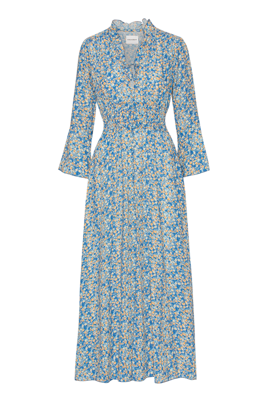 Sally Long Dress Teal Blue Flower