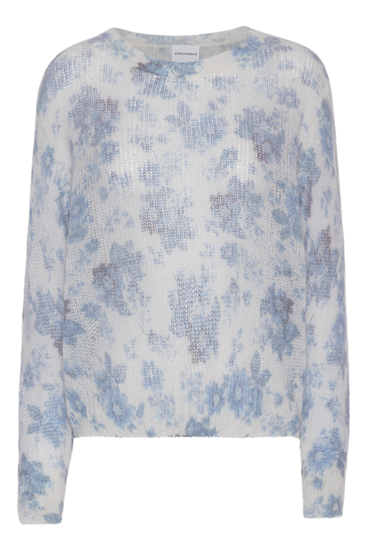 Ulla O Neck Knit Pullover Blue Flower - Sample