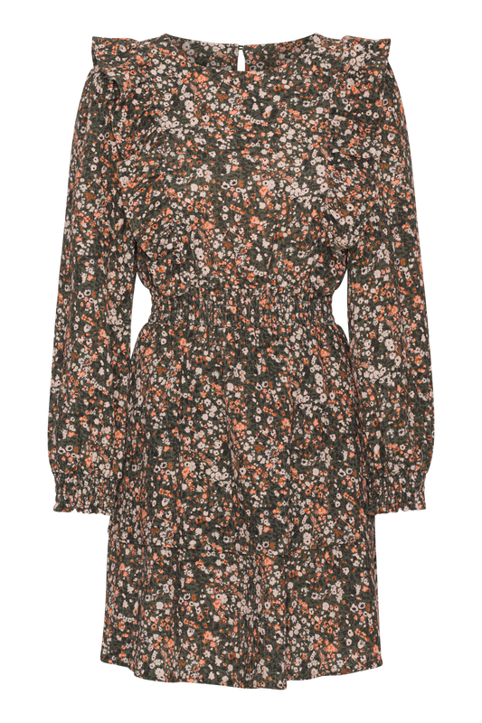 Patricia Long Sleeve Short Dress Army Flower - Sample