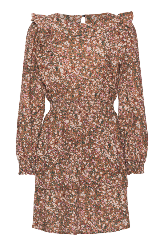 Patricia Long Sleeve Short Dress Brown Flower - Sample