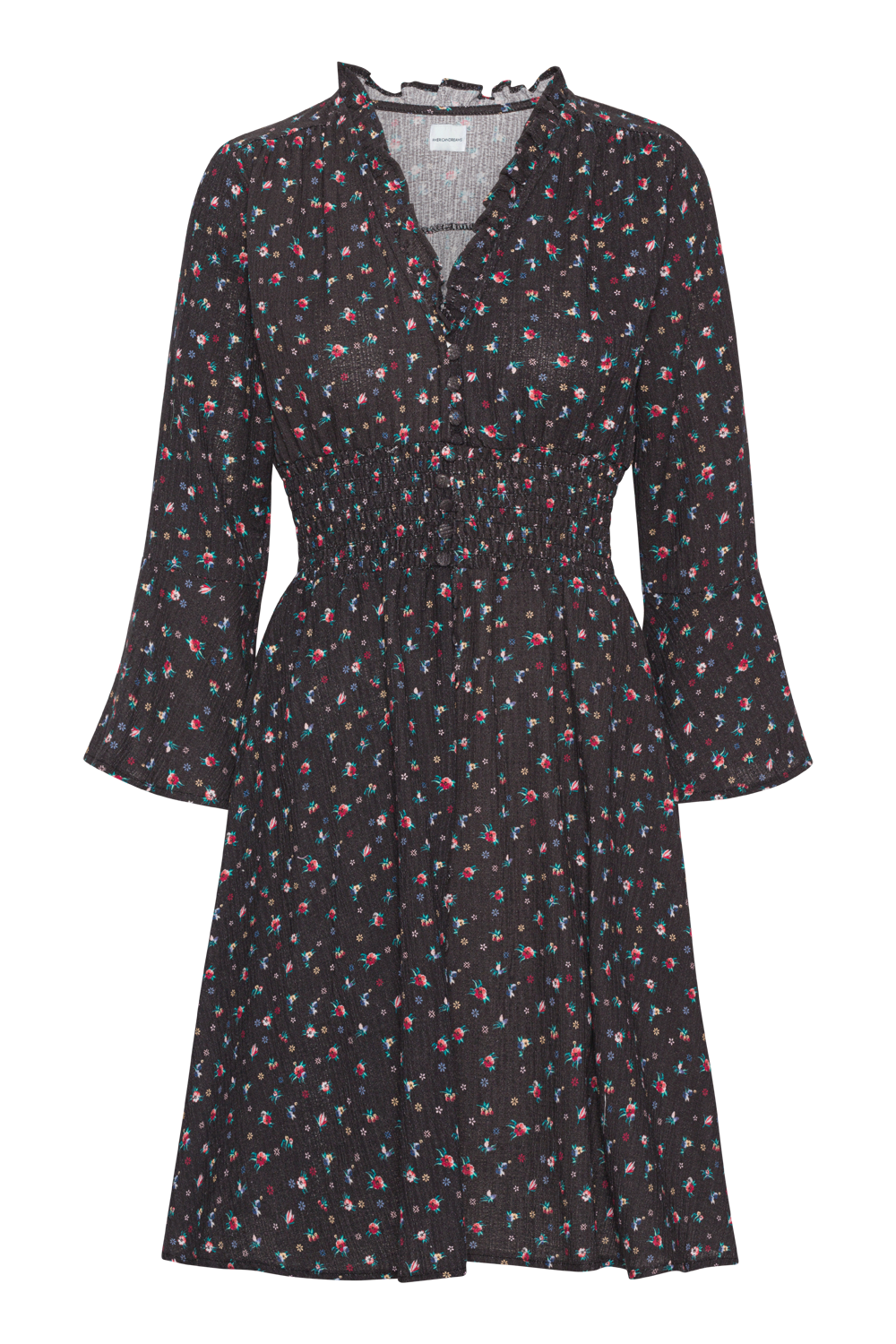 Sally Cotton Short Dress Black w/ Mixed Flower