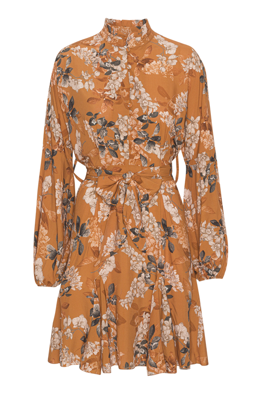 Aia Viscose Dress Rust Big Flower - Sample