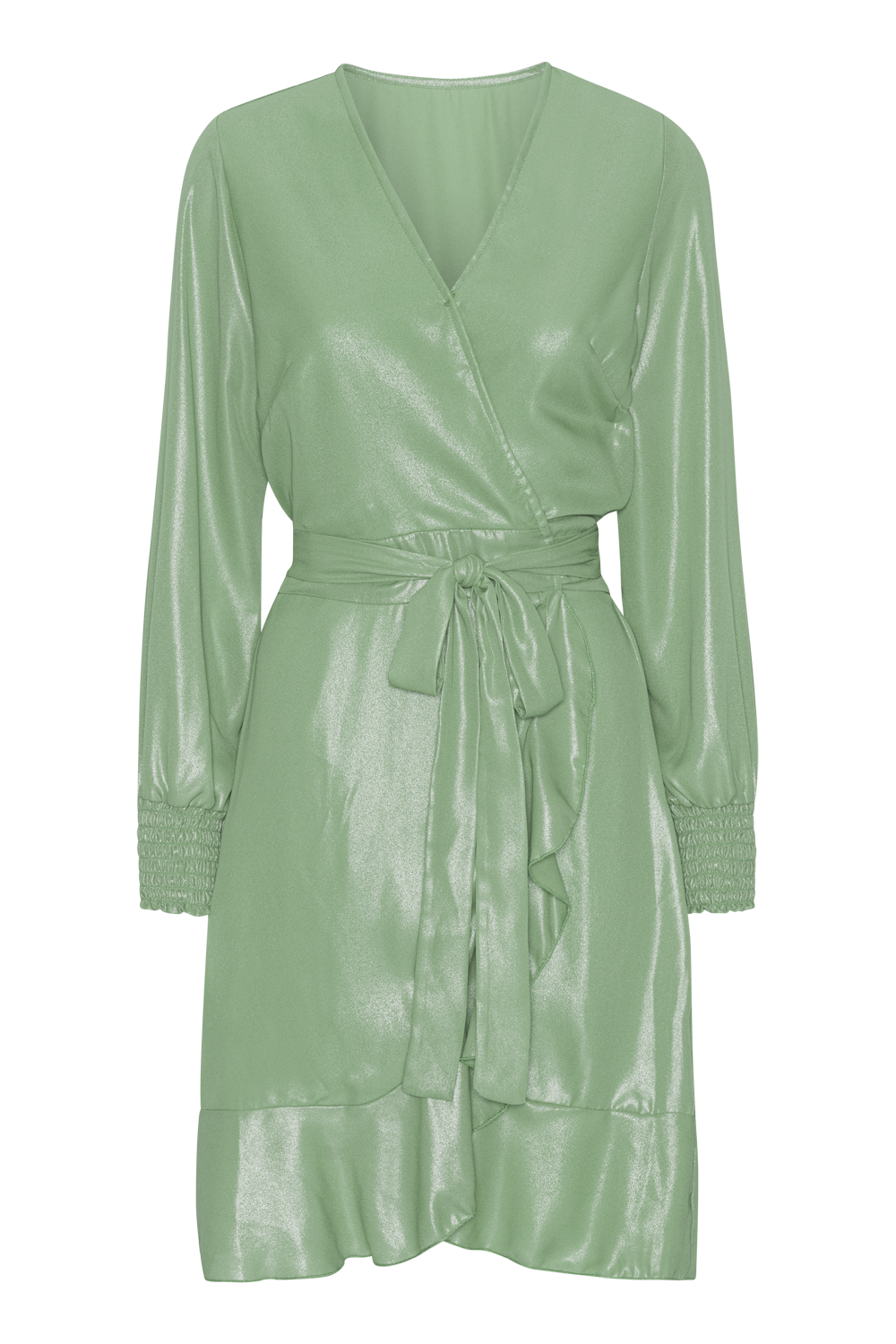Milly LS Shimmer Wrap Dress Green