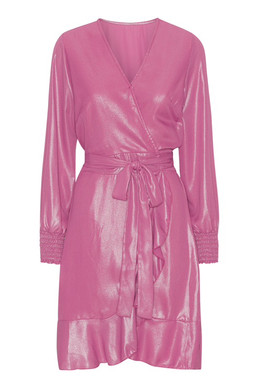 Milly LS Shimmer Wrap Dress Pink