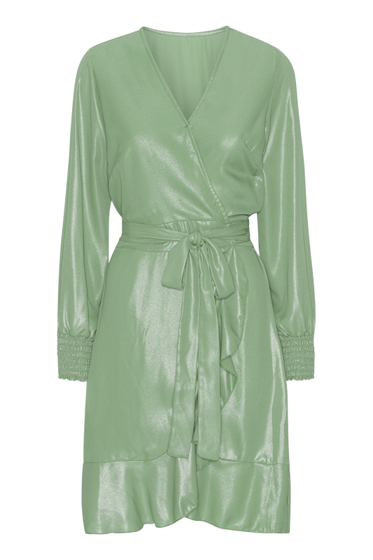Milly LS Shimmer Wrap Dress Green