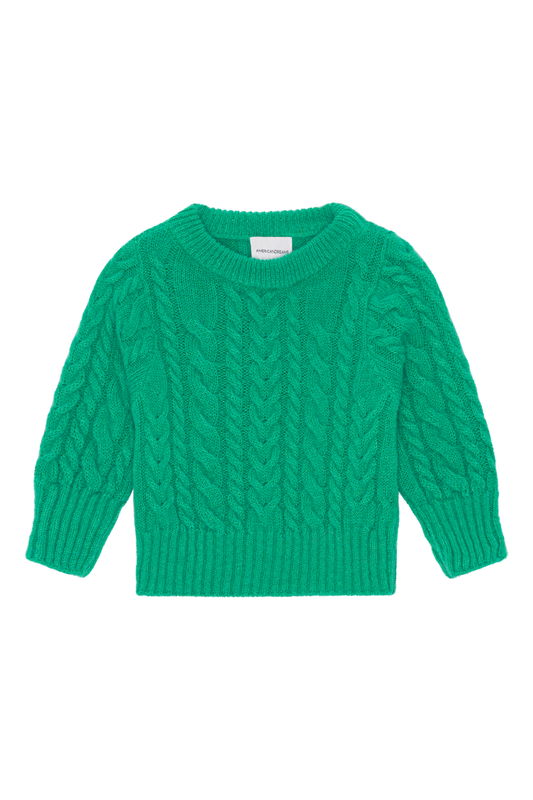 Lily Cable Knit Pullover Kids Emerald Green - Sample