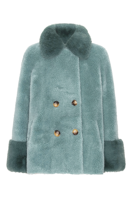 Fiona Short Wool Coat Turquoise