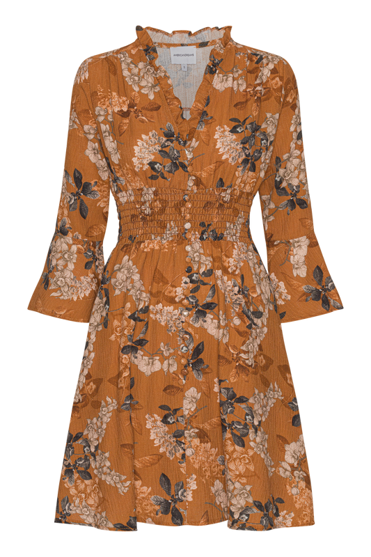 Sally Cotton Short Dress Rust Flower