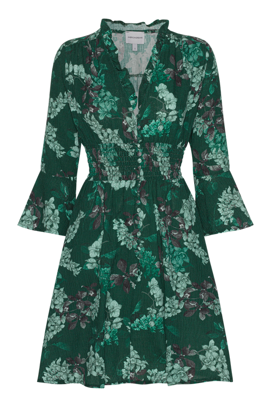 Sally Cotton Short Dress Green Flower