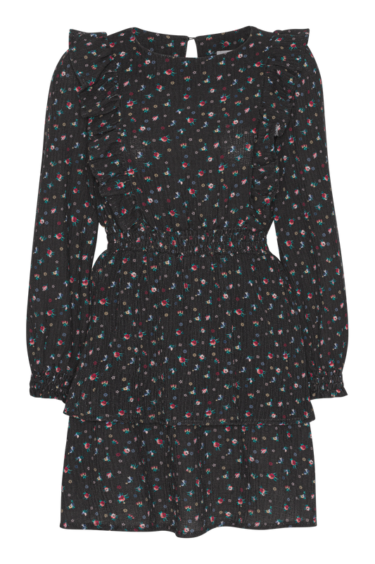 Patricia Long Sleeve Short Dress Black w/Mixed Flower
