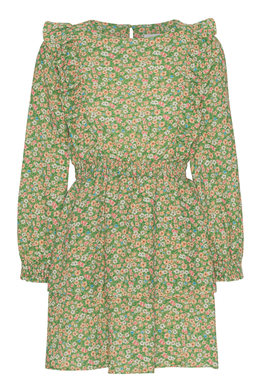 Patricia Long Sleeve Short Dress Green Multi Small Flower