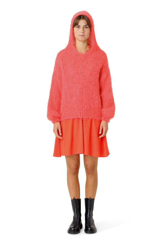 Antonella Mohair Hoodie Coral Red