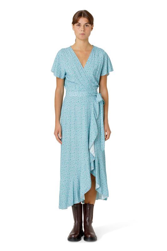 Milly Wrap Dress Long Turquoise Flower