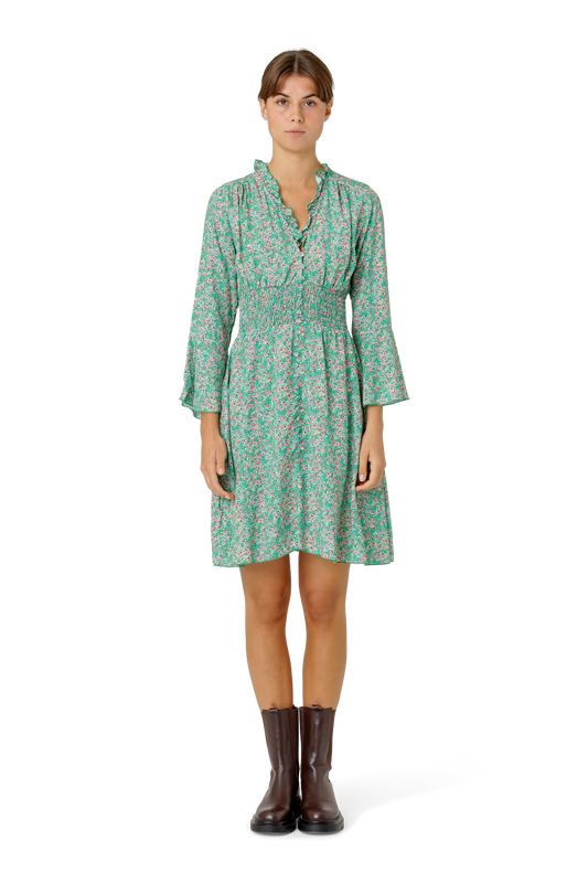 Sally Short Dress Green Flower