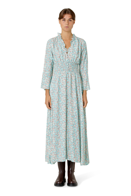 Sally Long Dress Turquoise Multiflower