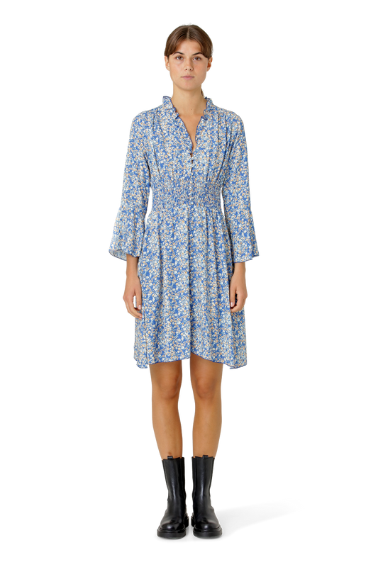 Sally Short Dress Teal Blue Flower