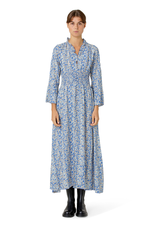 Sally Long Dress Teal Blue Flower