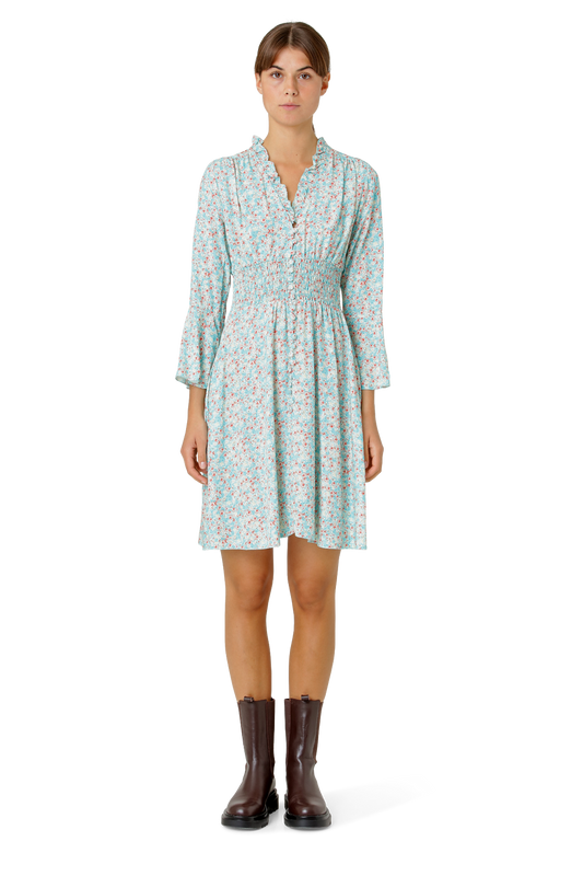Sally Short Dress Turquoise Flower