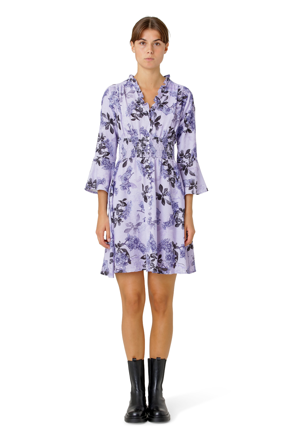 Sally Cotton Short Dress Lilac Flower
