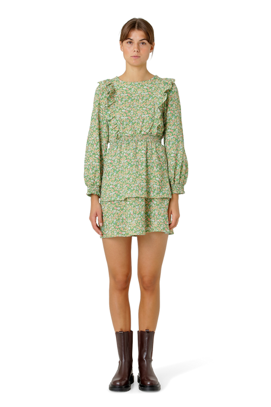 Patricia Long Sleeve Short Dress Green Multi Small Flower
