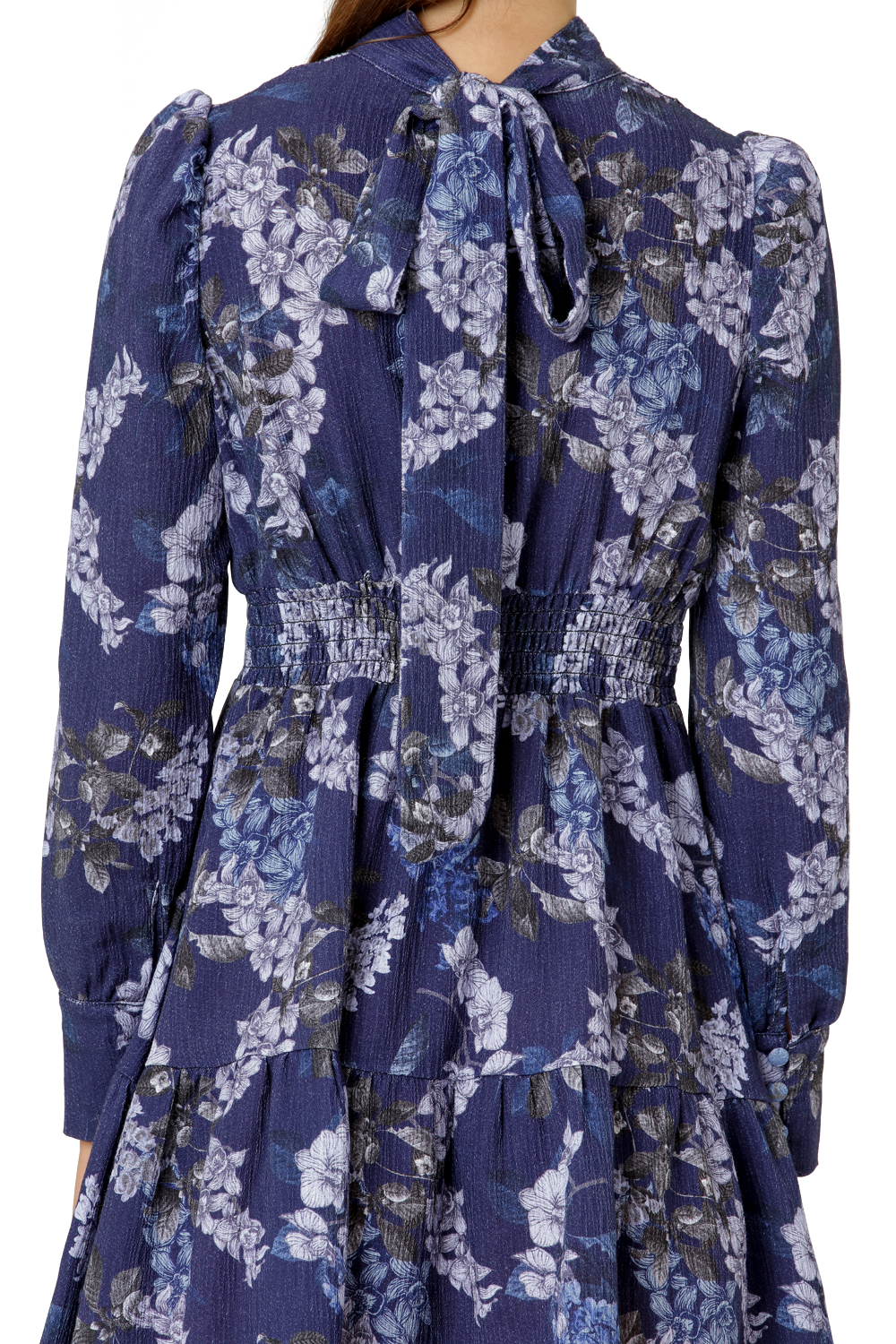 Laila Cotton Bow Dress Violet Big Flower
