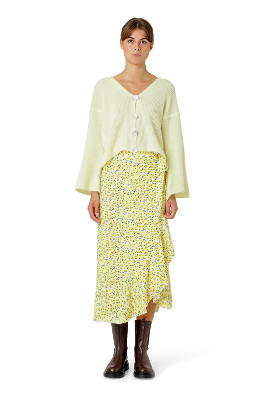 Milly Wrap Skirt Long White / Lime Flower