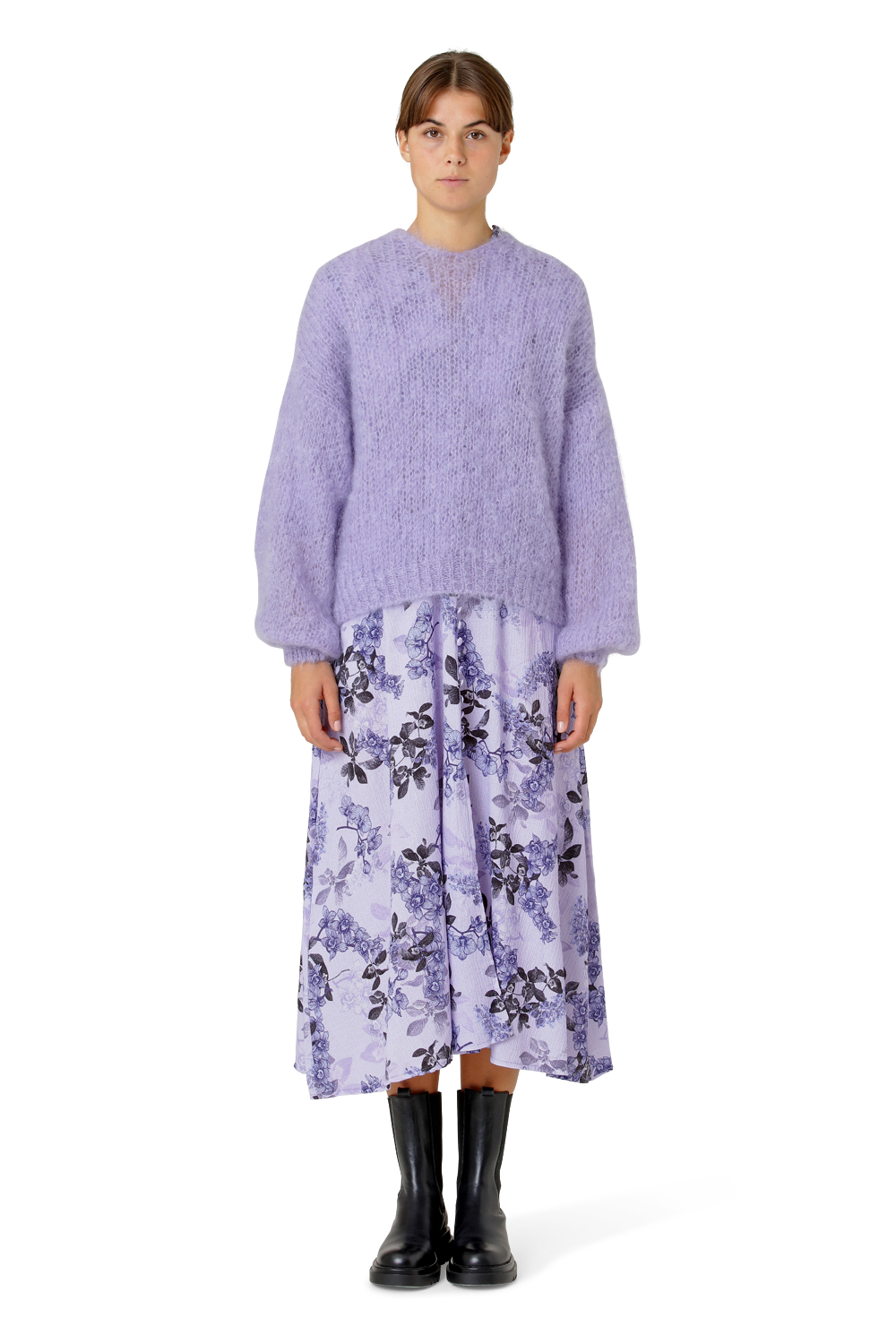 Sally Cotton Long Dress Lilac Big Flower