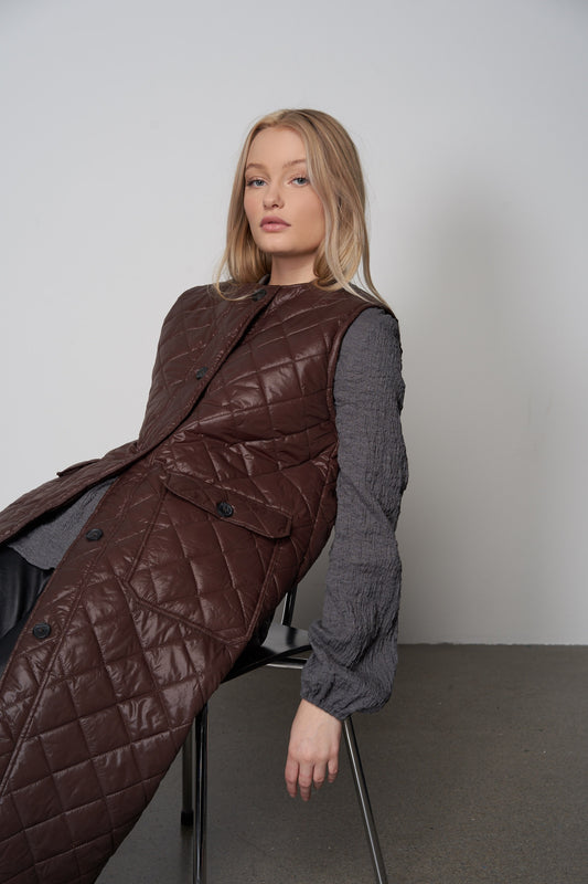 Cath Downtown Quilted Vest Dark Brown - Sample