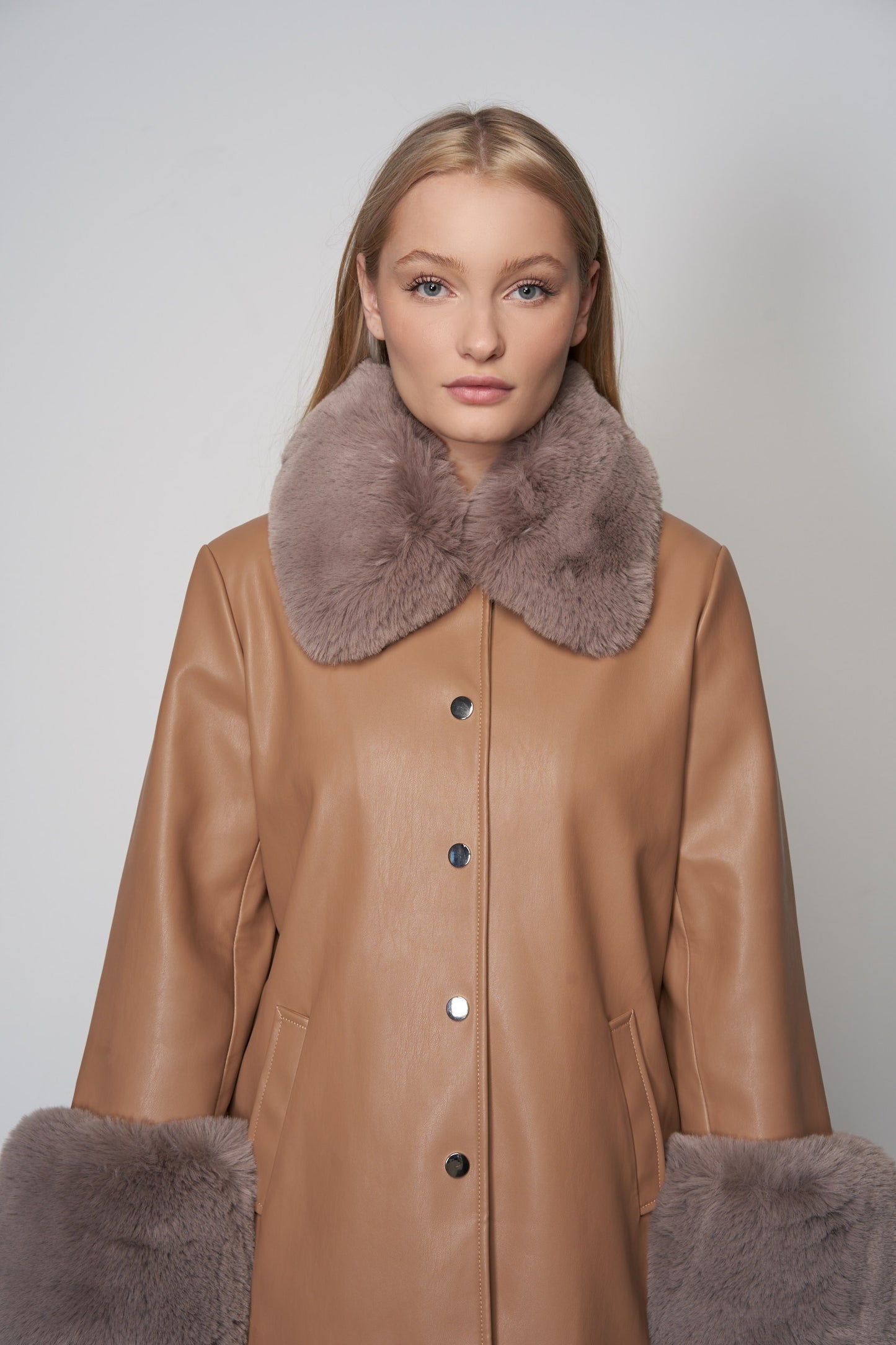 Sarah PU Leather Jacket Long Beige - Sample