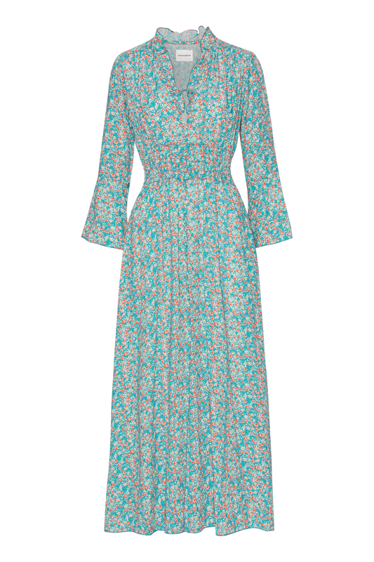 Sally Long Dress Turquoise Multiflower