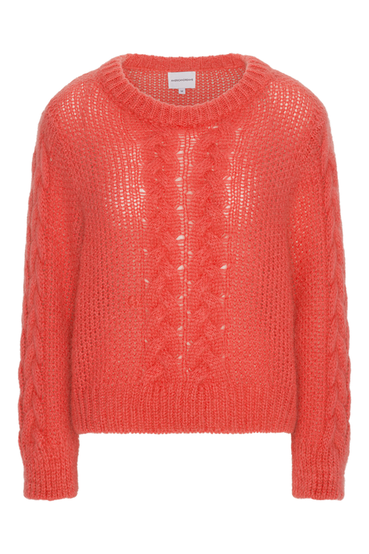 Louisa Cable Knit Pullover Coral Red