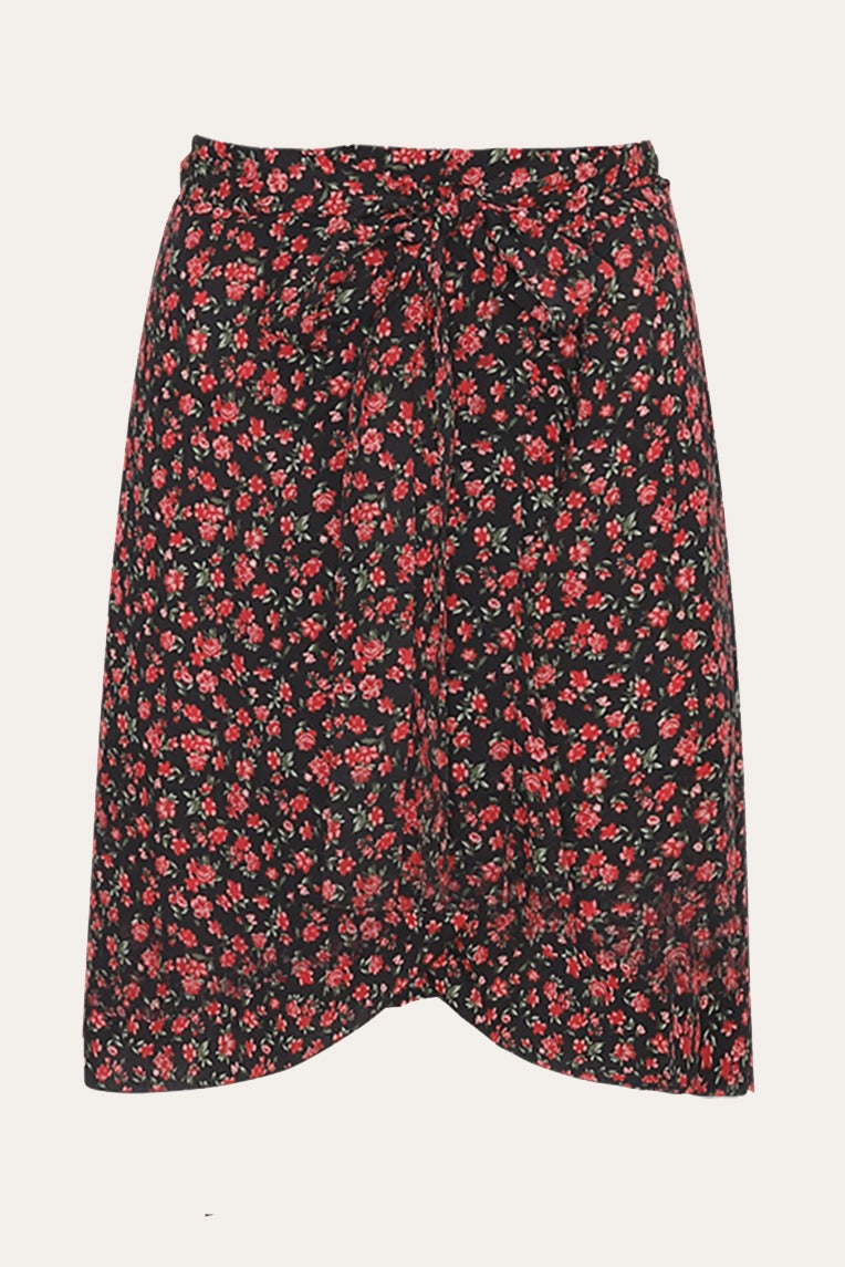 Milly Wrap Skirt Short Black / Red Flower