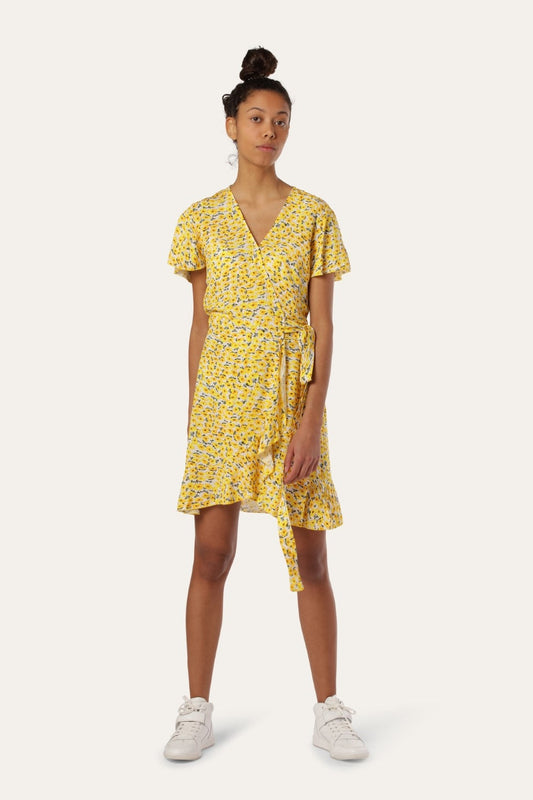 Milly Wrap Dress Short Yellow Flower