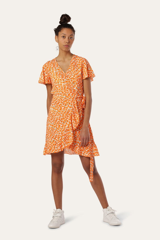 Milly Wrap Dress Short Orange Flower