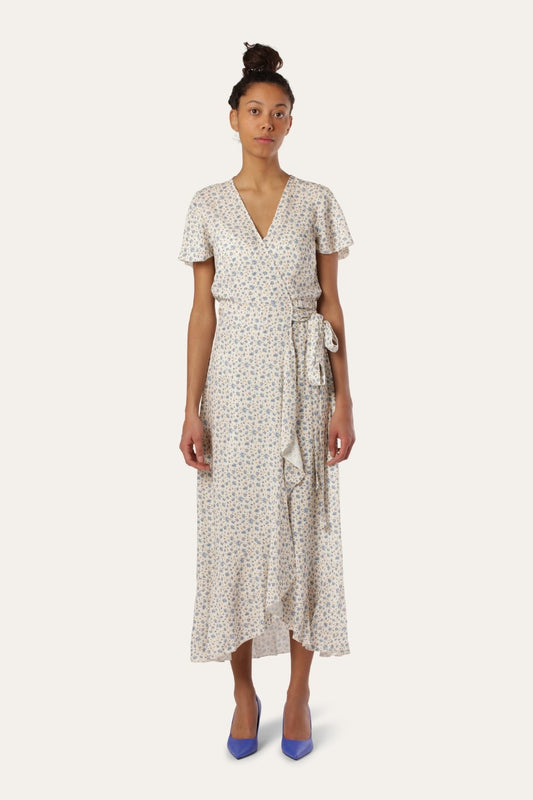 Milly Wrap Dress Long Blue Flower