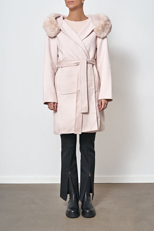 Polly Cashmere Hooded Coat Beige - Sample