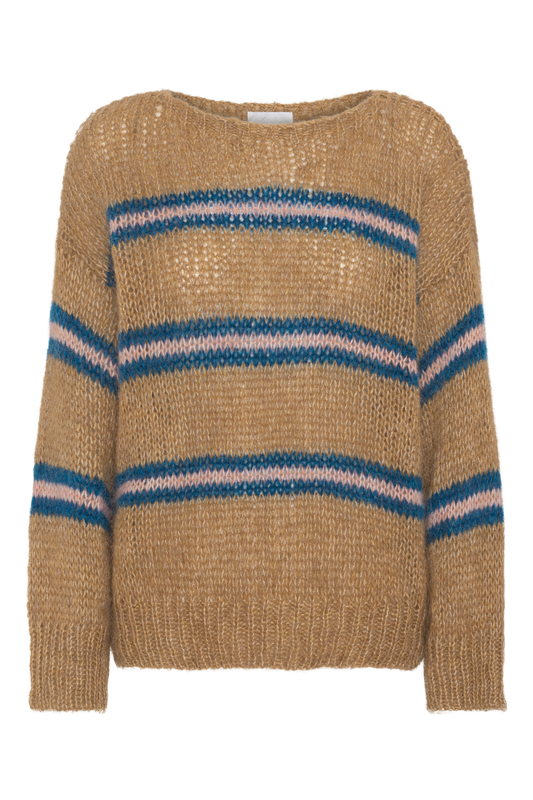 Amira Knit Pullover Brown/Blue/Light Pink Striped